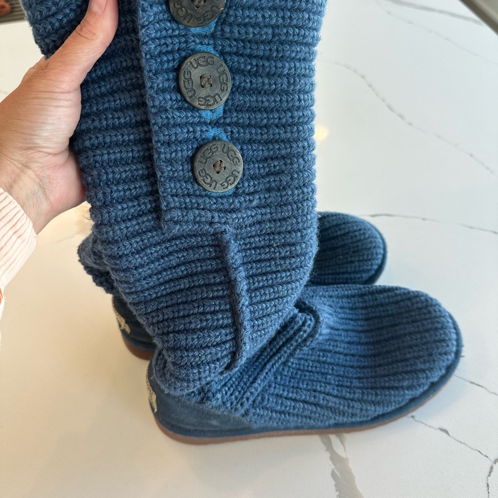 UGG Navy Knit Button Boots